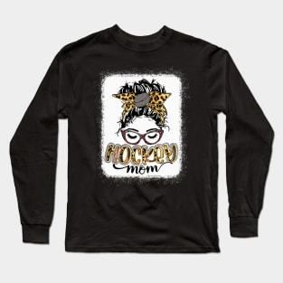 Hockey Mom Messy Bun Shirt  Hockey Mama Leopard Long Sleeve T-Shirt